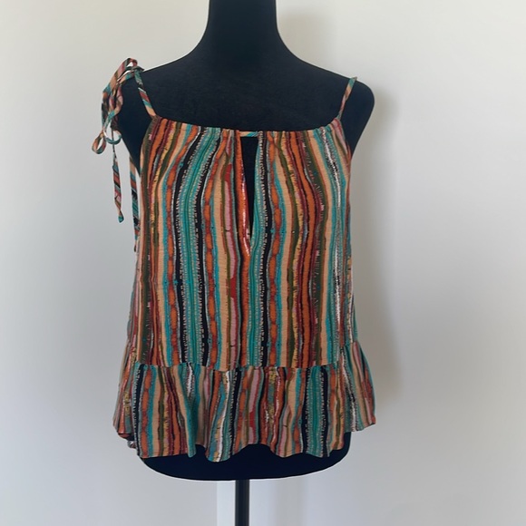 NWT Honey Belle Multi-Colored Tank with Tie Strap and Keyhole Neck Size Small - Picture 2 of 7